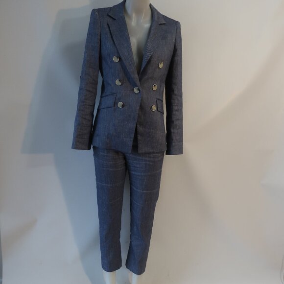 Veronica Beard Pants - Veronica Beard Blue Melange Linen Blend Kelson Dickey Jacket 2-Pc Pant Suit 4
